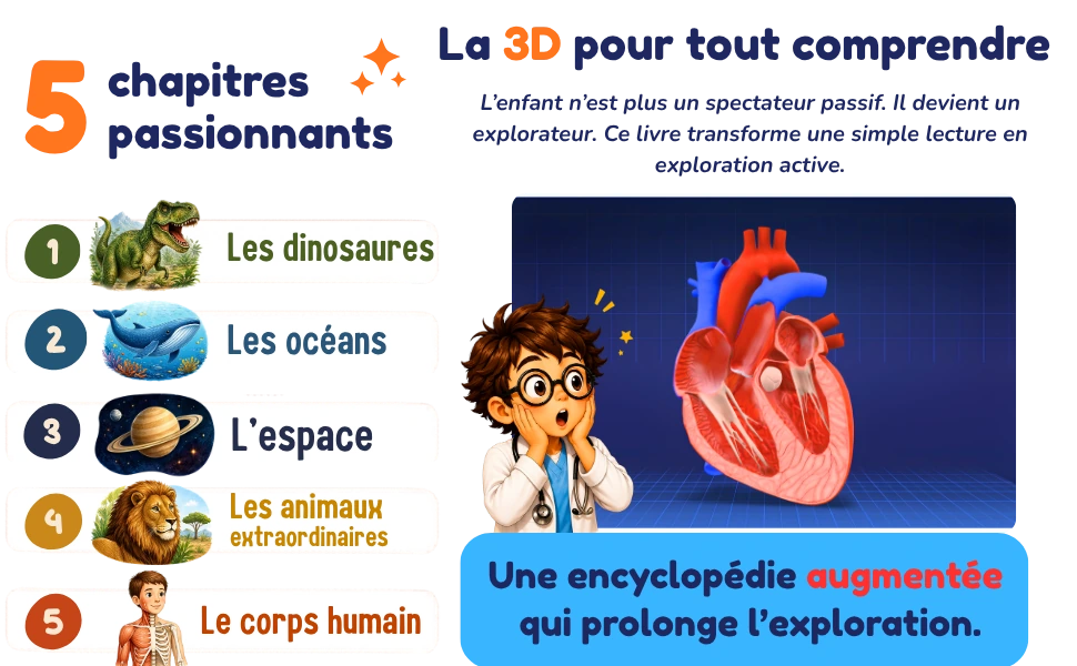 Mon Encyclopedie 3D : 5 chapitres passionnants (dinosaures, oceans, espace, animaux, corps humain) et la 3D pour tout comprendre